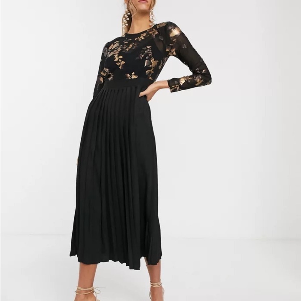 Little Mistress Long Sleeve embroidered midi dress